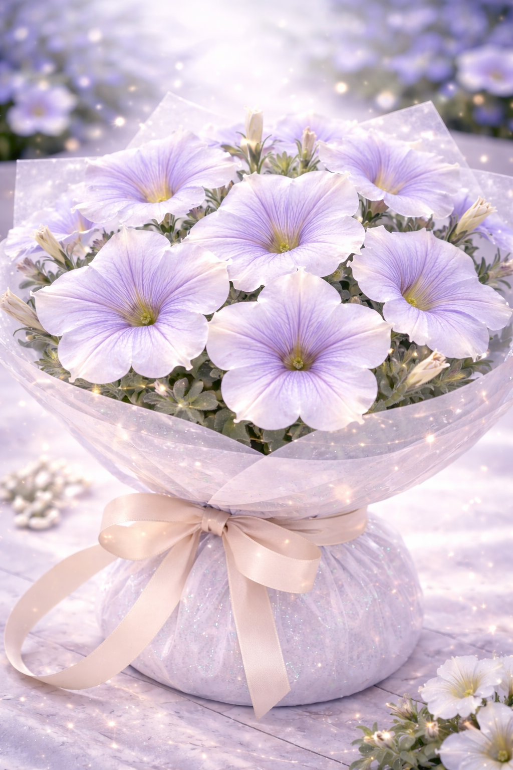 Moonveil arrangement with glowing petals